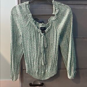 Daytrip Green Floral Blouse with Ruffle Details